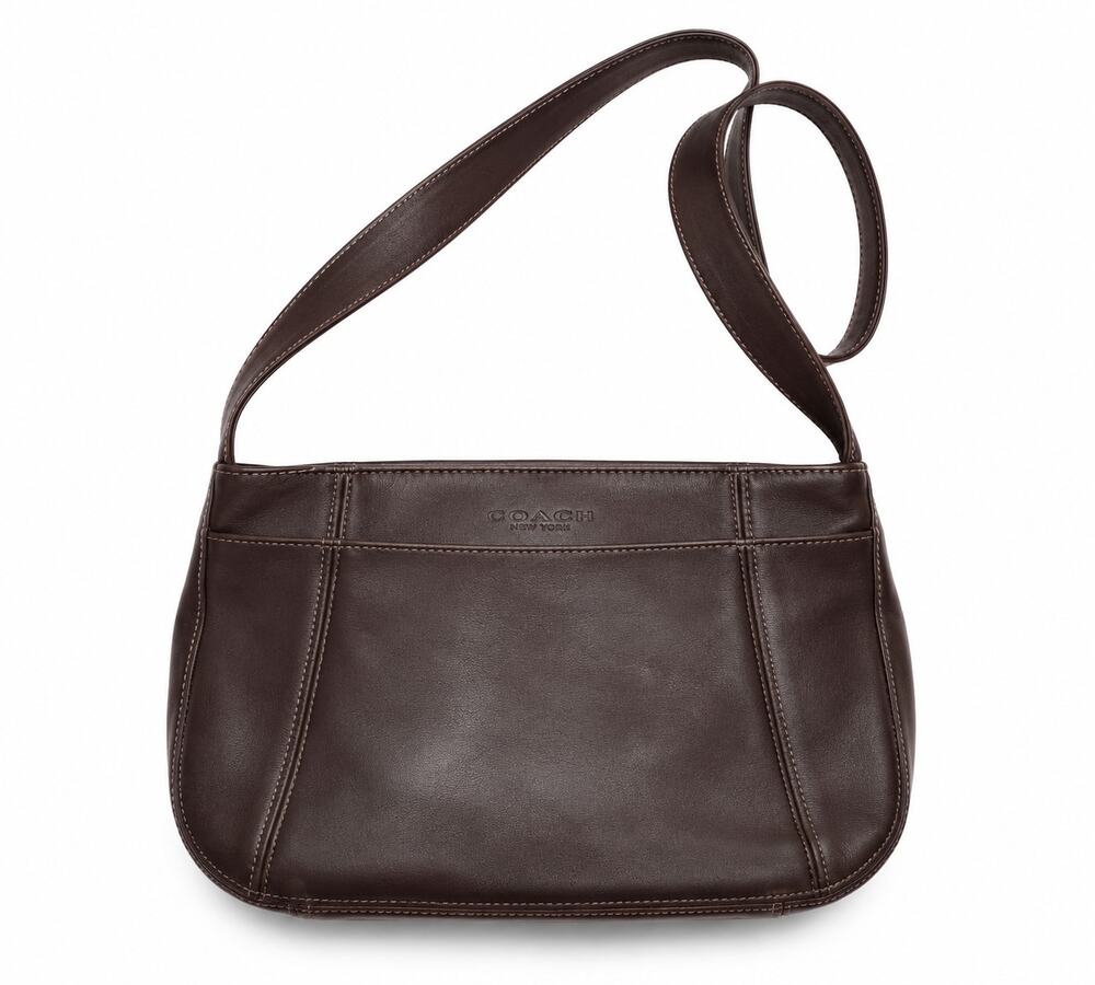 COACH Brown Leather Shoulder Bag Zip Top Classic Crossbody Purse Vintage Handbag